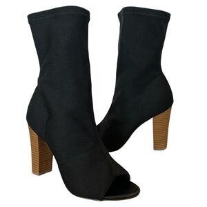 Groove Boho Calf Side Zip Block Heel Peep Toe Boots Baylee Black Size 6.5